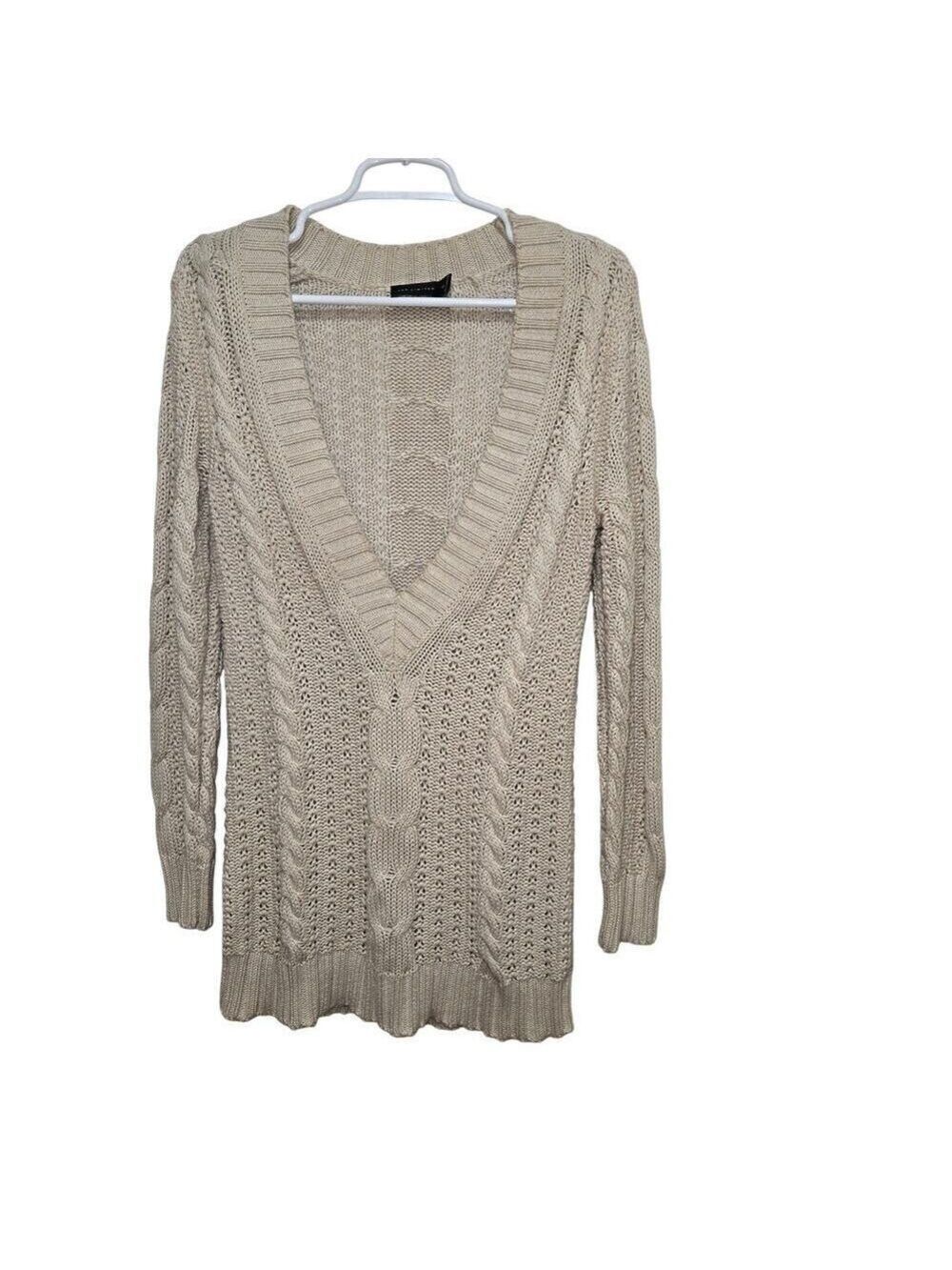 The Limited Cream Cable Knit V Neck Tunic Sweater XS 100% Cotton